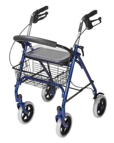 4 Wheel Steel Rollator w/8  Casters & Basket- Loop-Blue