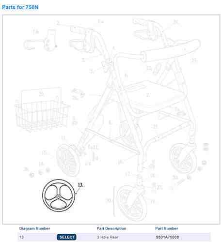 3-Spoke Wheel only for 750NB D-Lite Rollator