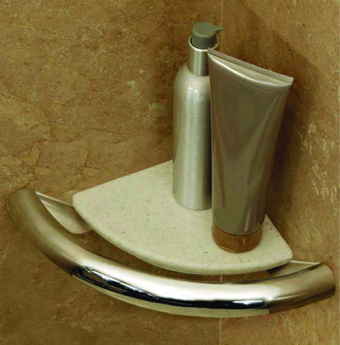 Invisia Corner Shelf Grab Bar Chrome Plated